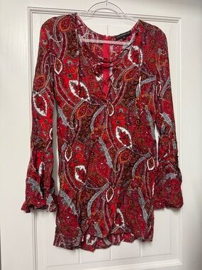 Red Paisley Lace-Up Tunic